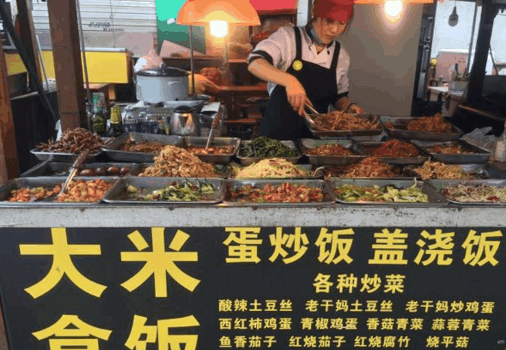 年轻女老板步行街里卖盒饭, 7元起步, 带荤8元, 日入数千元