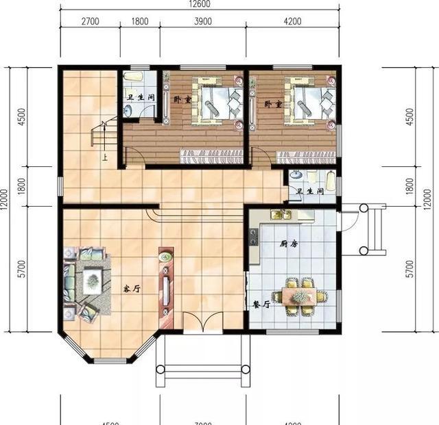 二层自建房别墅,12.6米*12米精致户型,地形不规则也不怕