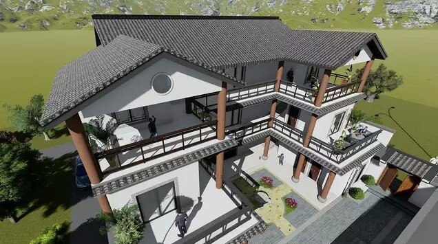 中式双拼 家里建栋这样的房子 就算生三个儿子 也够住还有面子