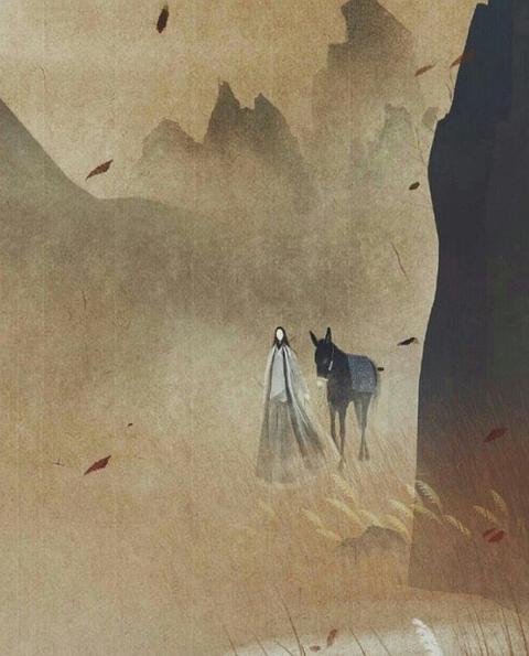 《大话西游》中的紫霞仙子深受大家喜欢,这张插画手持紫青宝剑,背影