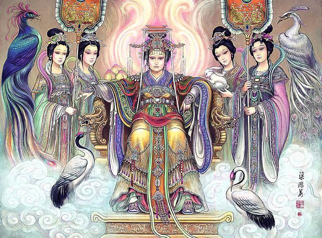 西王金母即王母娘娘,她是天宫最受尊奉的女神仙,在天上掌管宴请各路