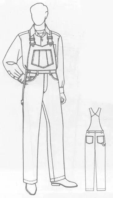 男装制版两款男士背带工装裤的设计与制图