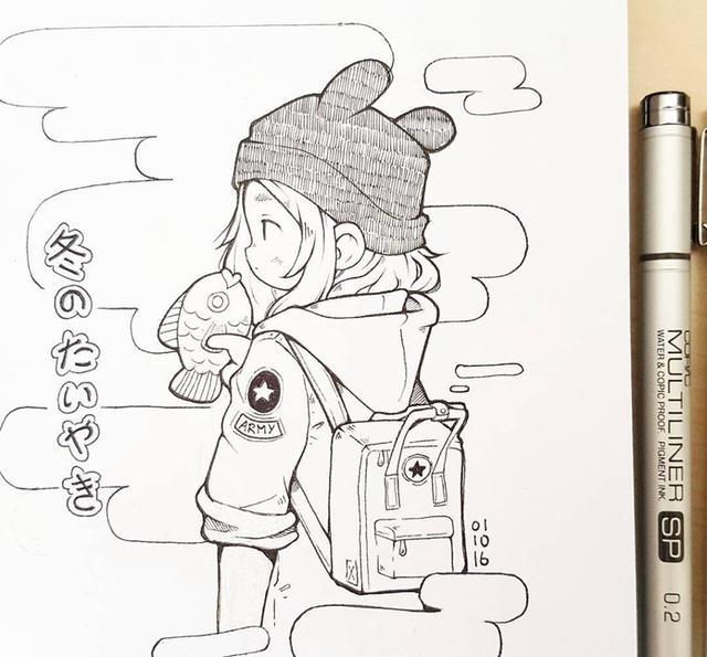 这一波可爱少女的简笔插画 能够瞬间让你爱上针管笔!