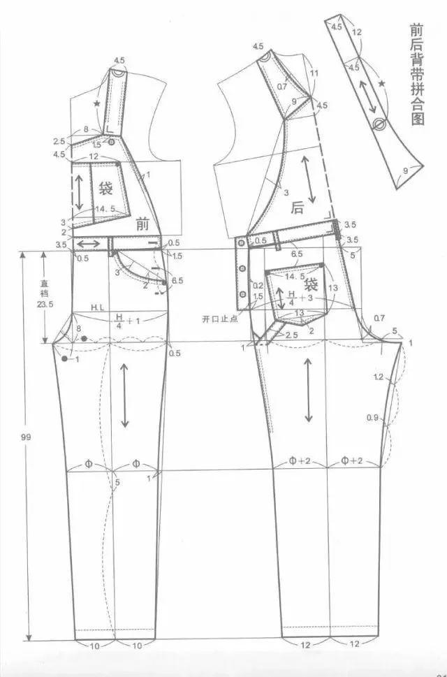 男装制版两款男士背带工装裤的设计与制图
