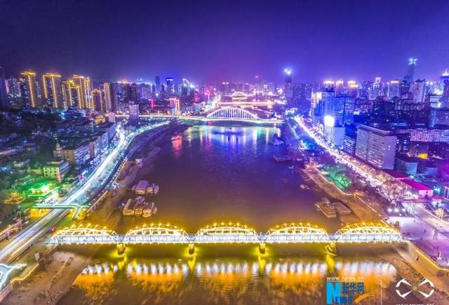 美哭航拍夜兰州霓虹城市夜景醉人