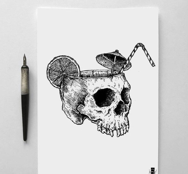 非常有创意的黑白钢笔画 画的很好但创意更有趣!