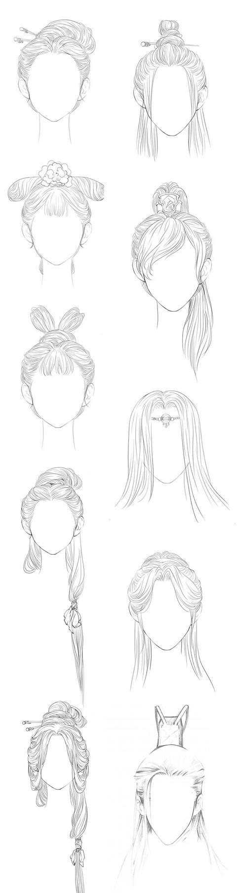 插画教程|古风发型怎么画?以及各种发型参考