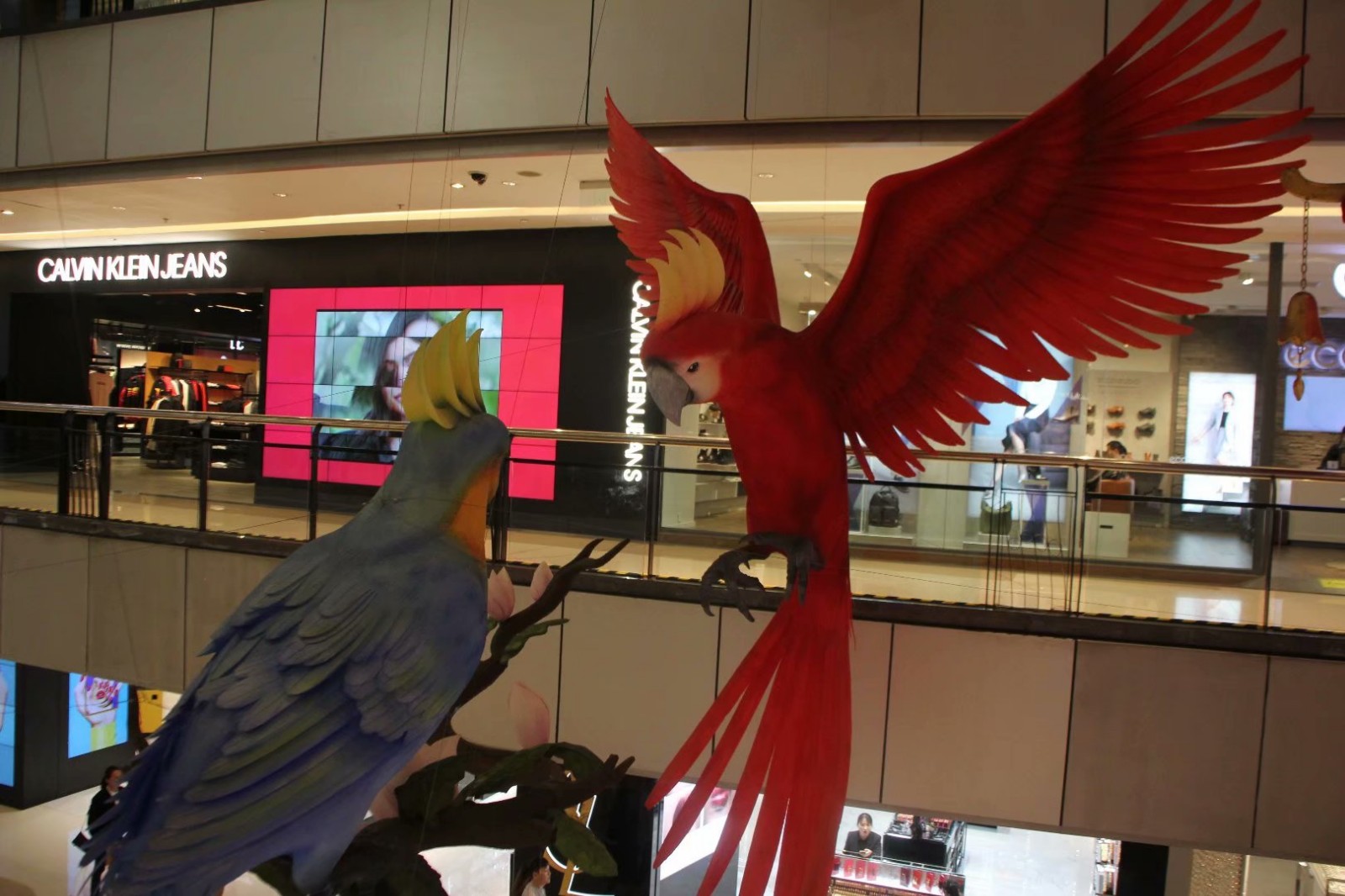 重庆一商场现网红巨型"鹦鹉" 吸引市民拍照合影