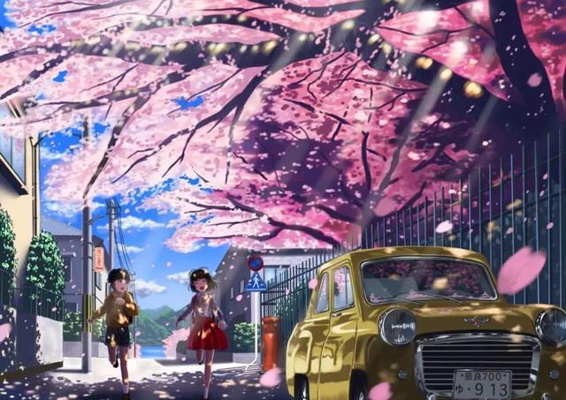动漫里超唯美樱花雨,动图让人忍不住想收藏