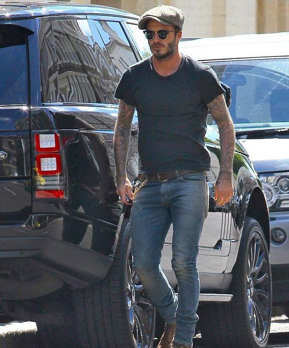 贝克汉姆街拍,简单的t恤就可以有型一整个夏天