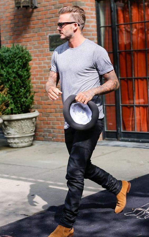 贝克汉姆街拍,简单的t恤就可以有型一整个夏天