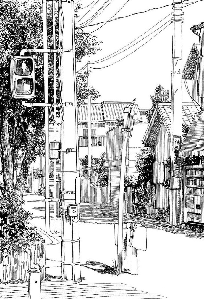 漫画中的黑白手绘场景