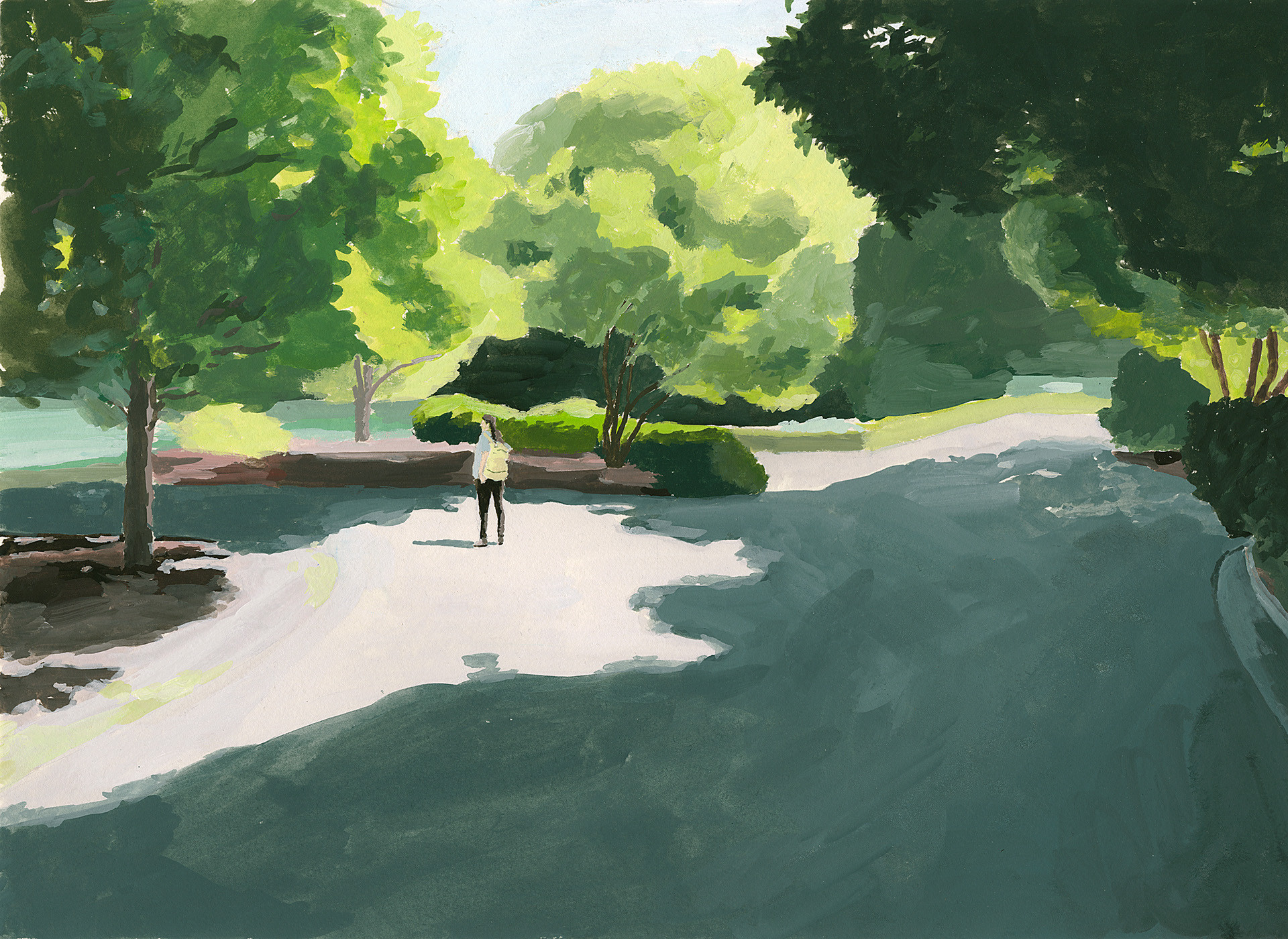 一组由日本画师naokiando绘画的风景主题作品一个人旅行的风景