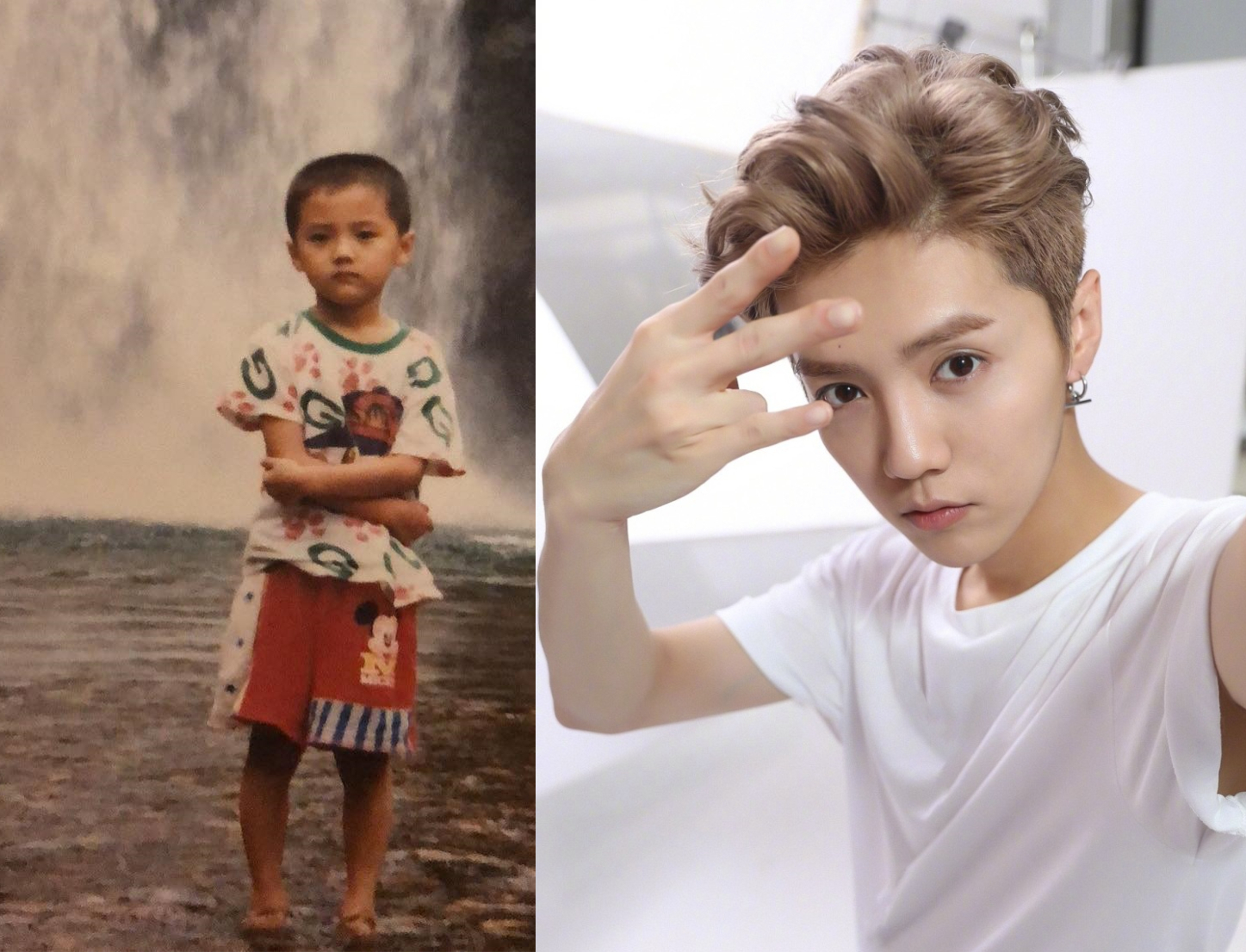 鹿晗晒不羁表情的童年照可这小眼神更像是被父母逼着拍照