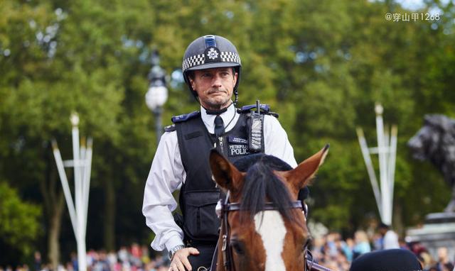 皇家卫兵行走的路线,有半人高的围栏隔离,维持秩序的英国警察都是骑着