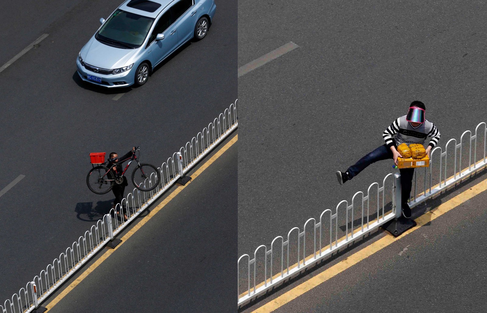 路(温陵医院附近的十字路口)一些市民为了贪图方便,冒着危险跨越护栏