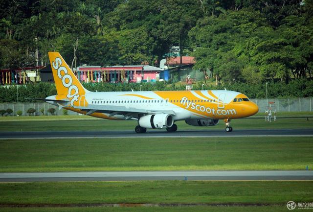 航空圈讯 4月5日下午新加坡低成本航空酷航(scoot airways)一架飞机在