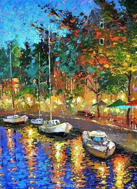 俄罗斯印象画派画家dmitryspiros的城市街道印象绘画作品