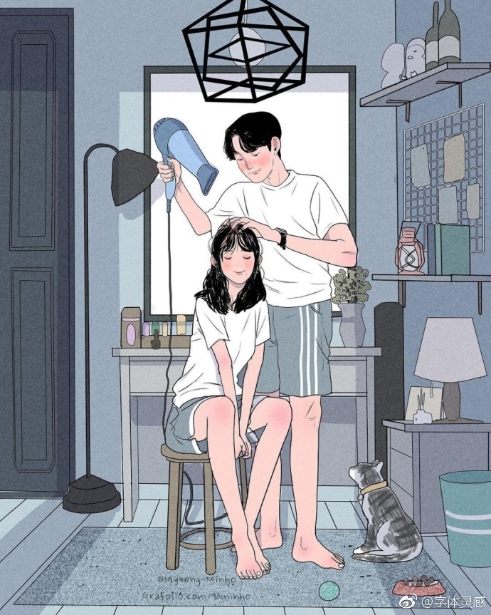 情侣日常插画 插画师myeong-minho