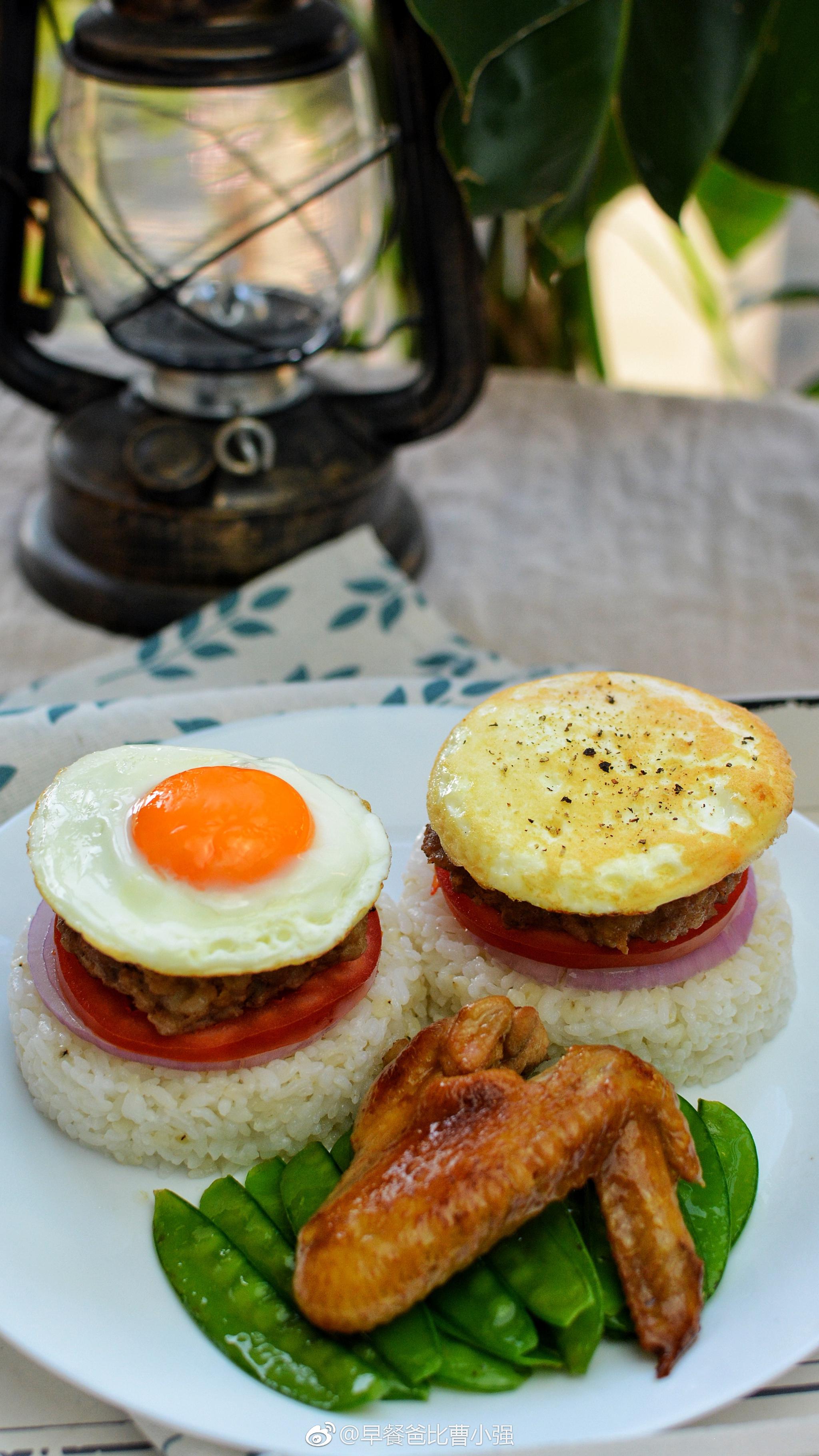 今天早餐米汉堡清炒荷兰豆水煎鸡翅大家早上好