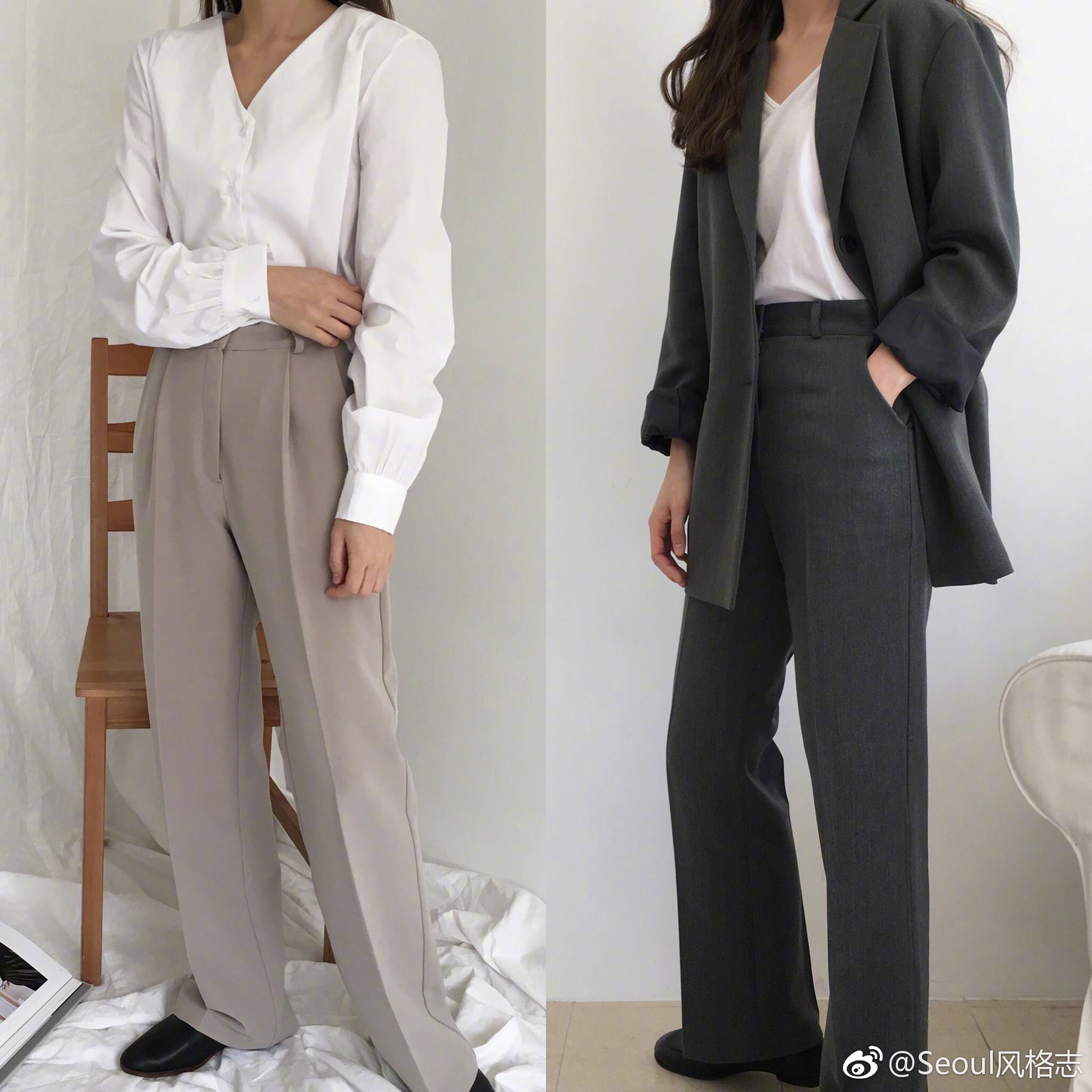 既可以掩盖腿形缺陷又百搭的西服阔腿裤搭配.