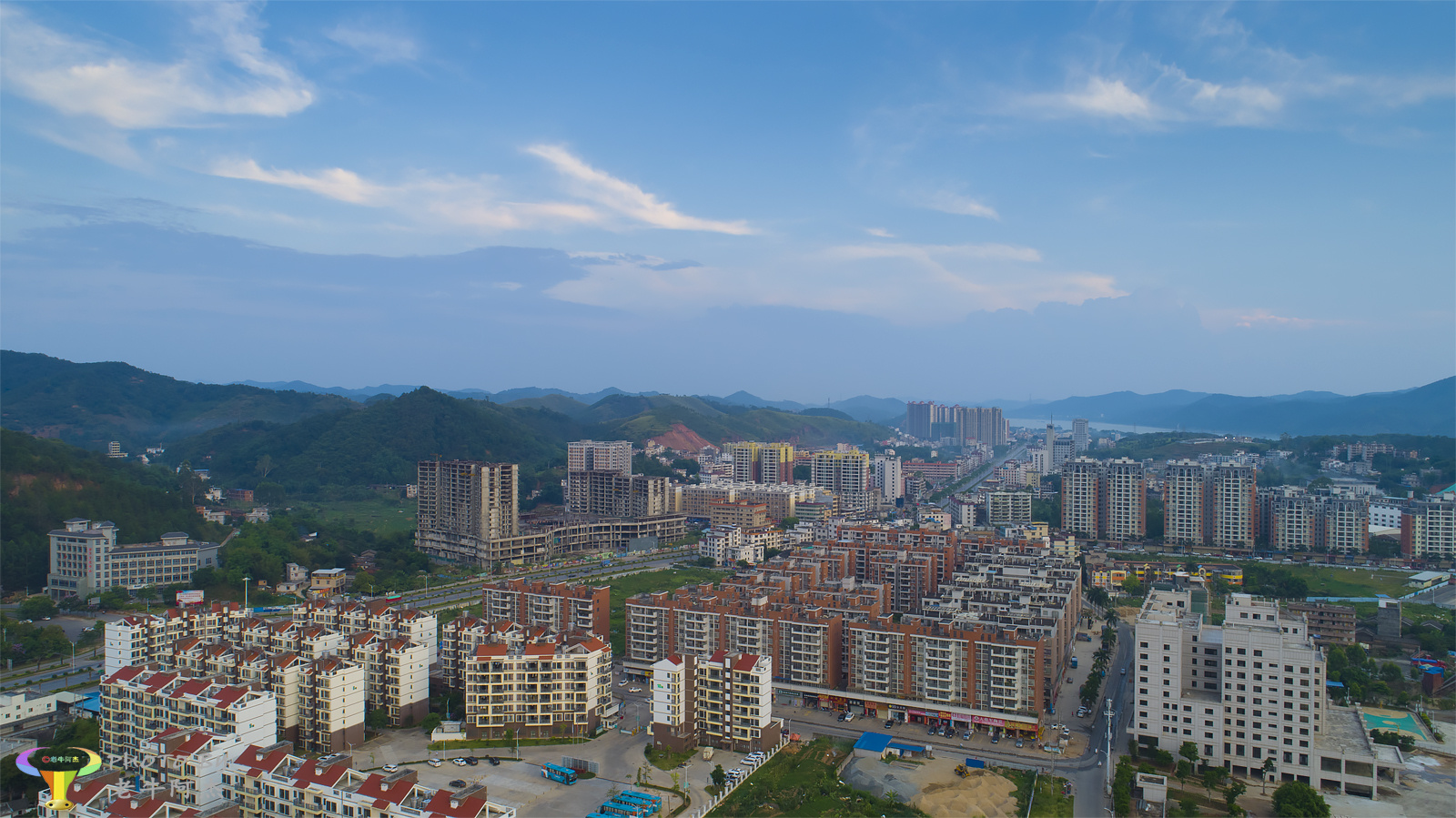 航拍江口新城区景色一组拍摄于肇庆封开城区