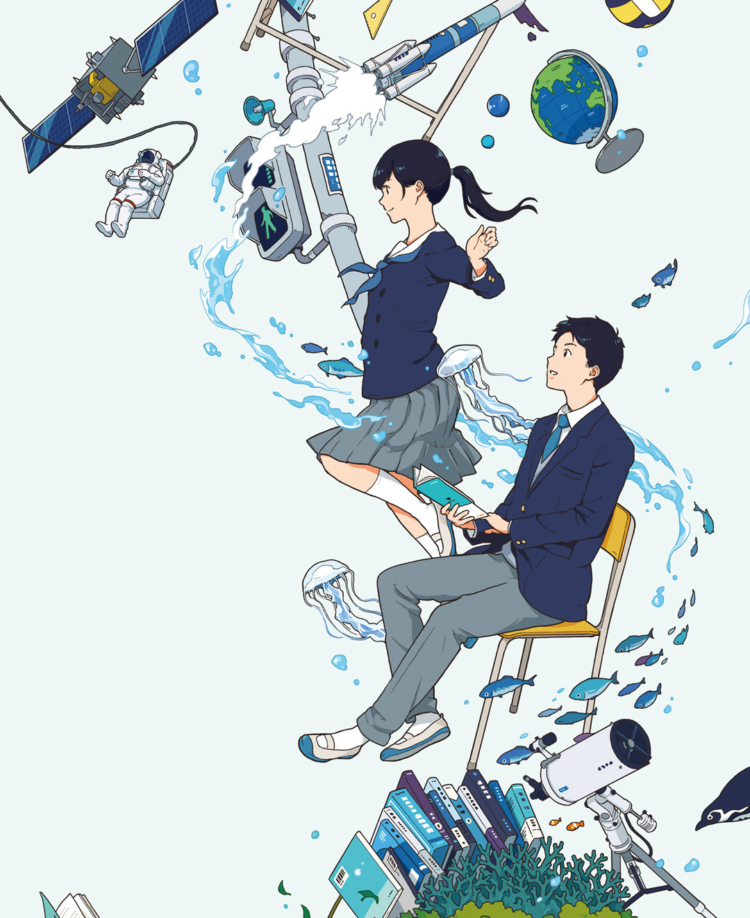 画师ukilog笔下的插画独特的构图与清新的色彩画面洋溢着青春的气息