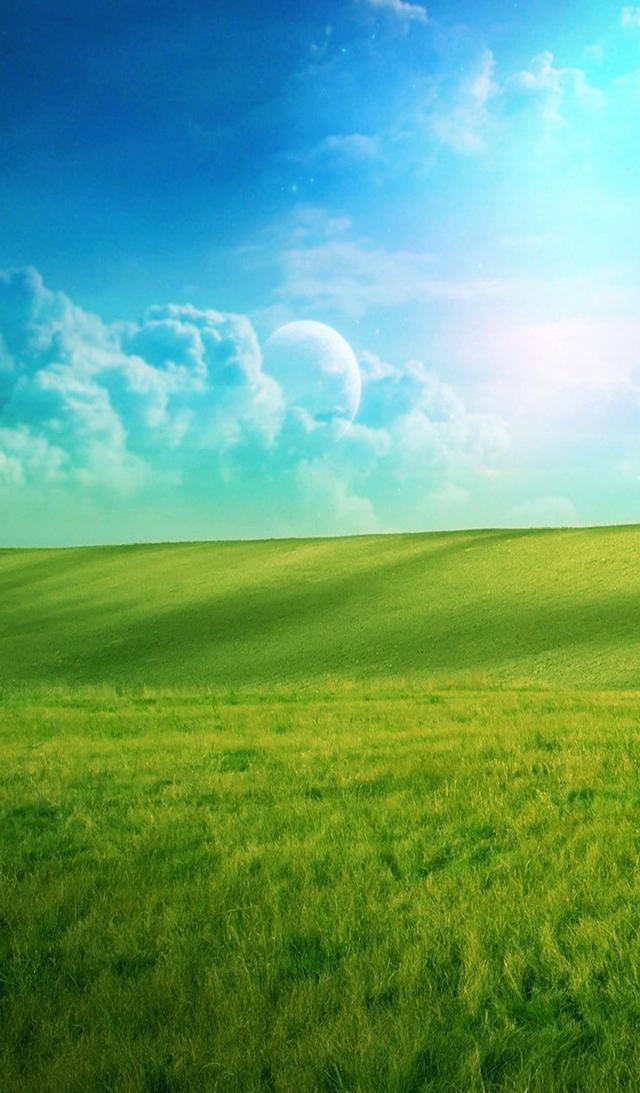 湛蓝的天空绿色的草原手机壁纸