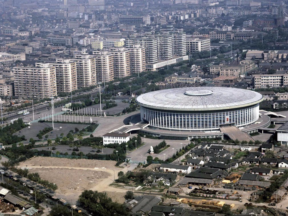 老照片航拍上世纪八九十年代的上海