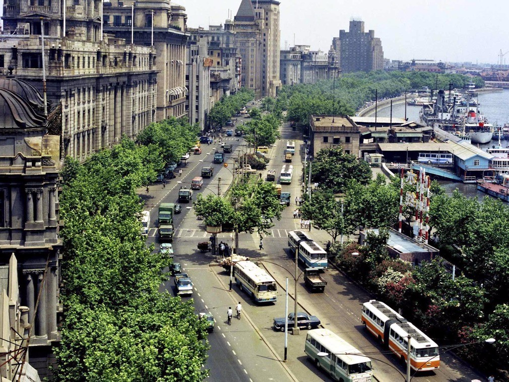 老照片航拍上世纪八九十年代的上海