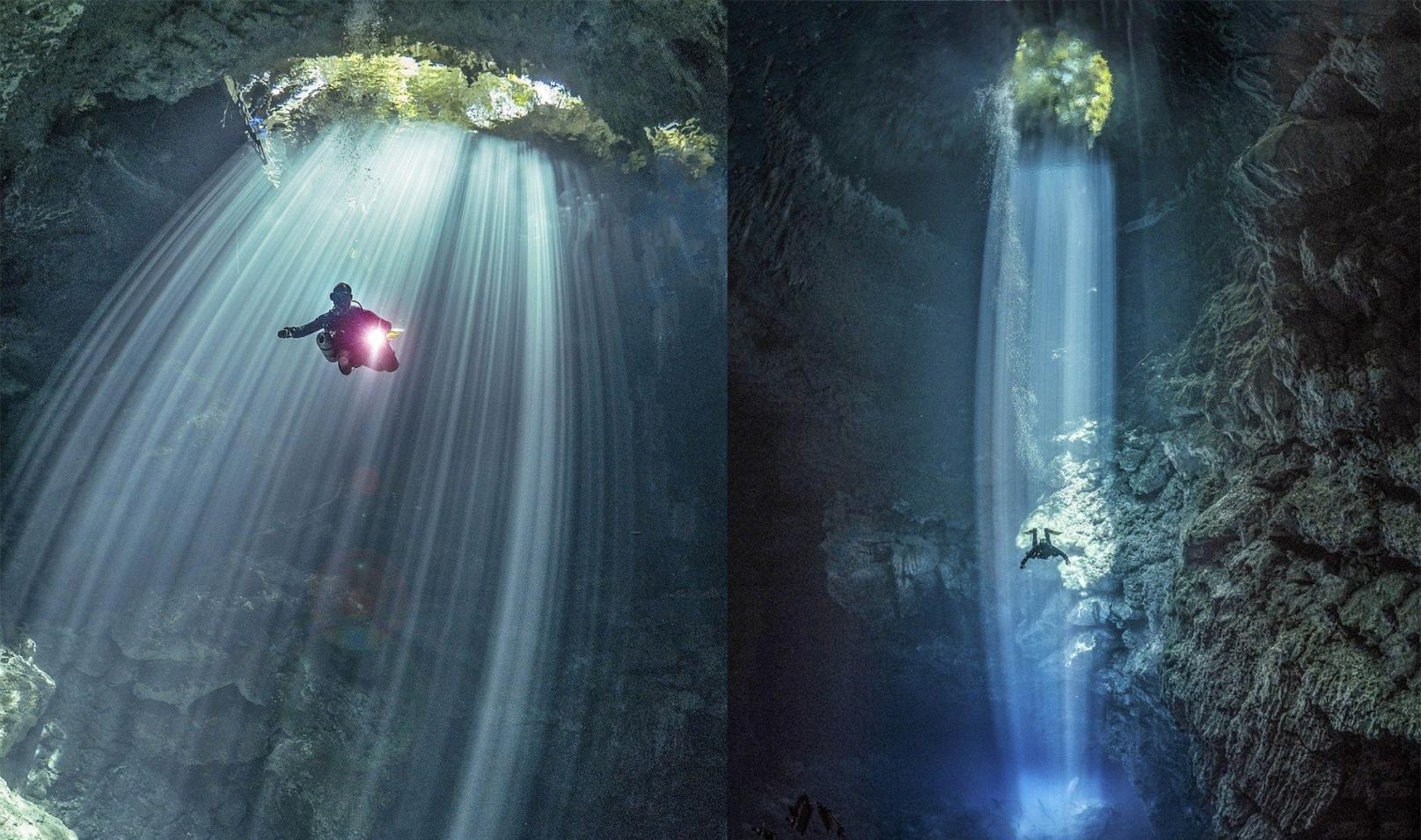 潜水员探秘水下洞穴, 这一幕让他们为之震撼