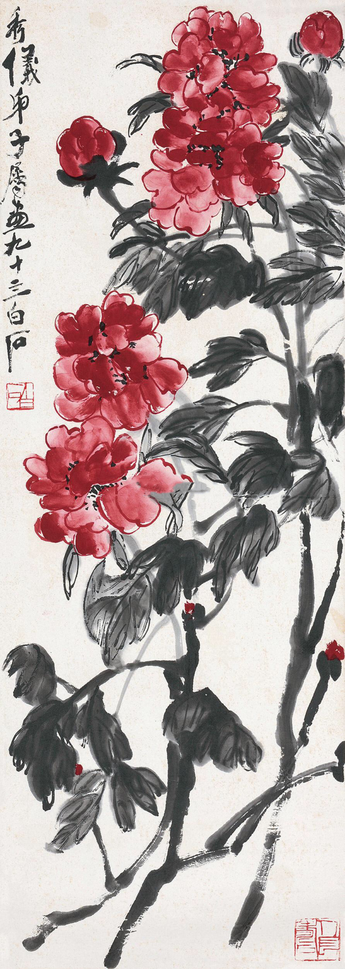 齐白石墨叶红花