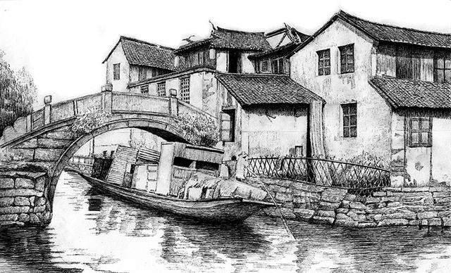 钢笔画自然风景写生创意作品,原来以为是照片!