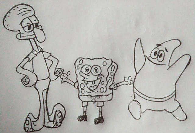 海绵宝宝派大星与章鱼哥的画法,小朋友跟我一起画