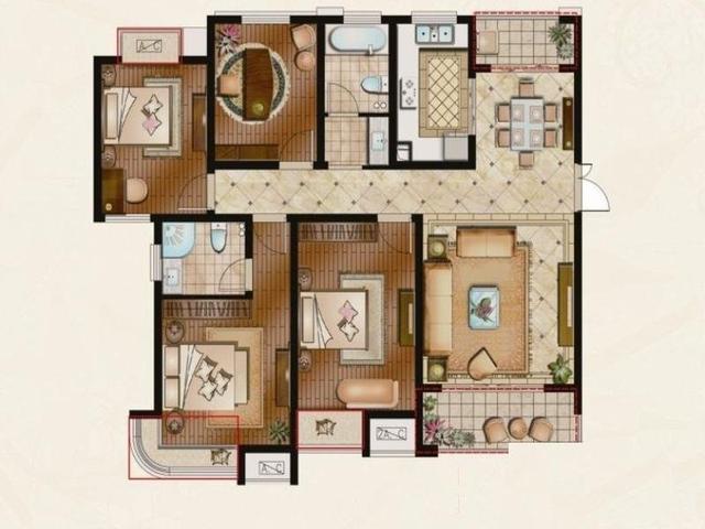 国开公馆餐厅 以下就是本套国开公馆小区145平米四居室房子的户型图.