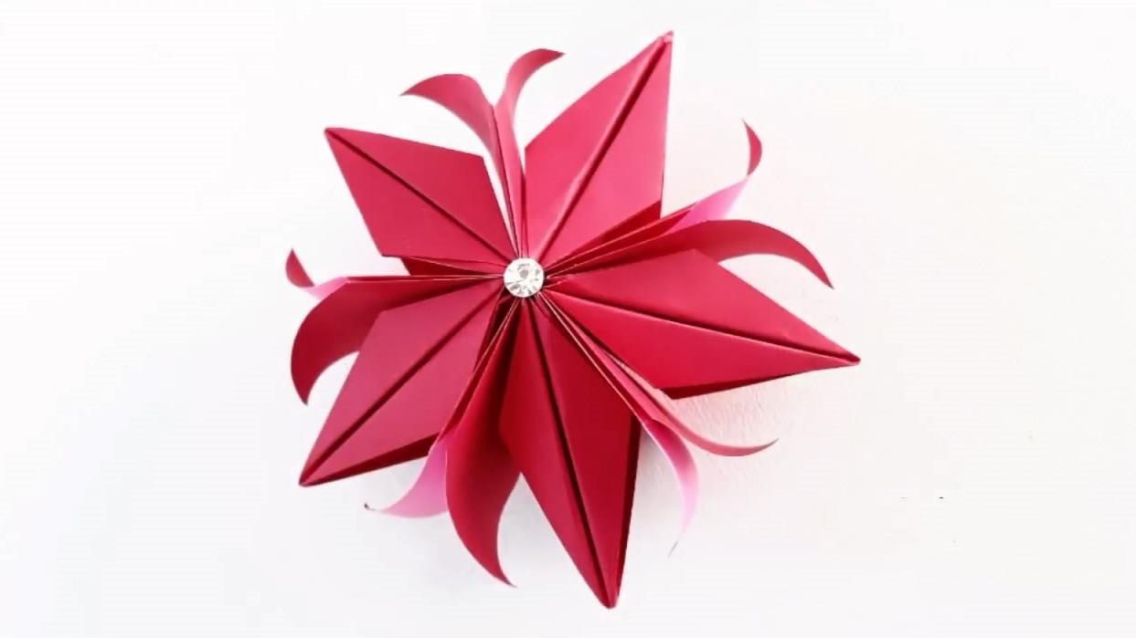 手工纸花教程,立体五角星花,难度4颗星(步骤2-2)