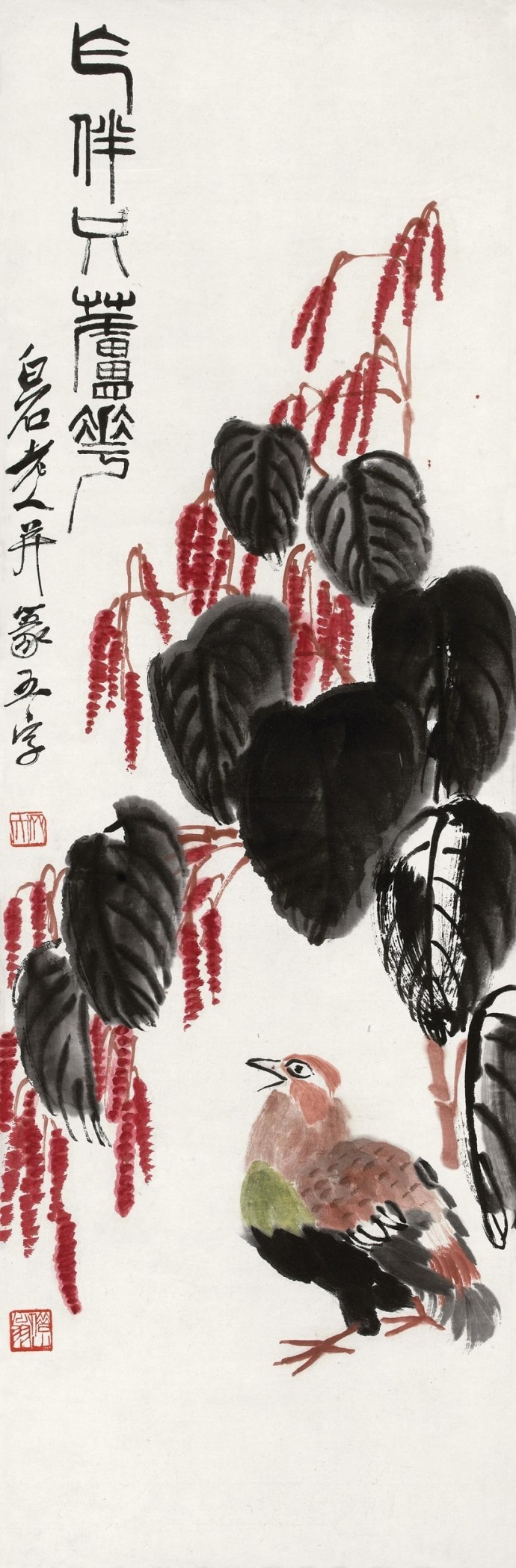 齐白石墨叶红花