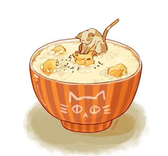 pixivp站画师白地図的插画作品猫与食物