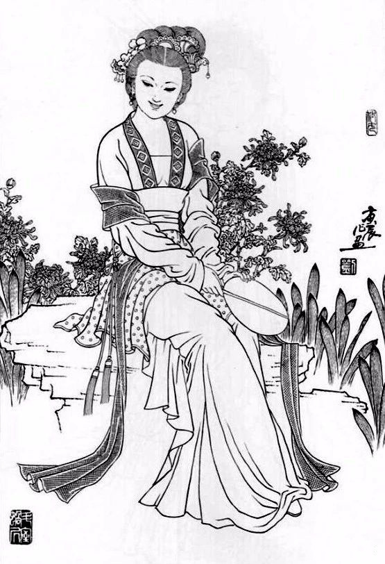 刘公华白描仕女