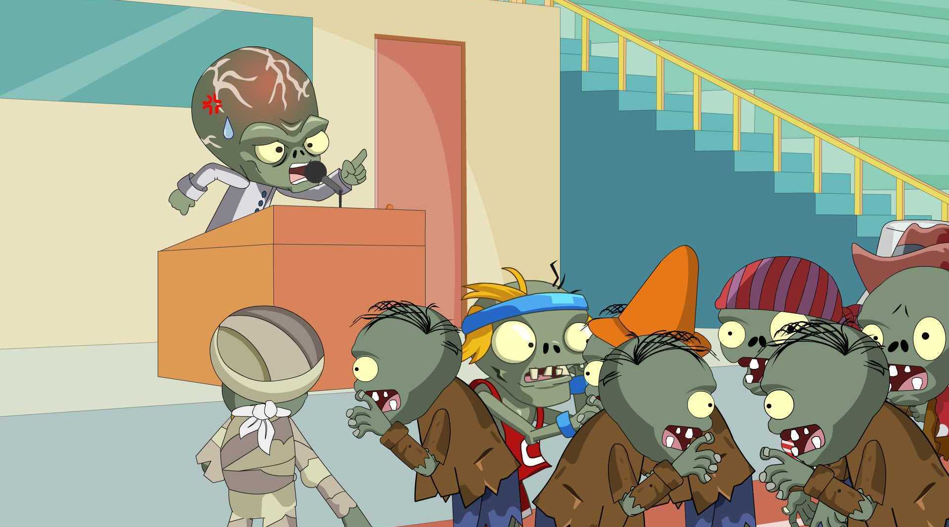 僵尸博士在高台上演讲,被下面的一群僵尸搞得不知道该怎么讲了