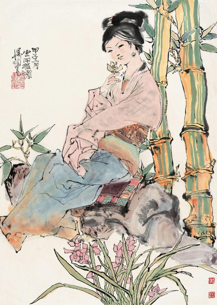 程十发的人物画极具个性,笔法老辣而又充满稚拙之气.