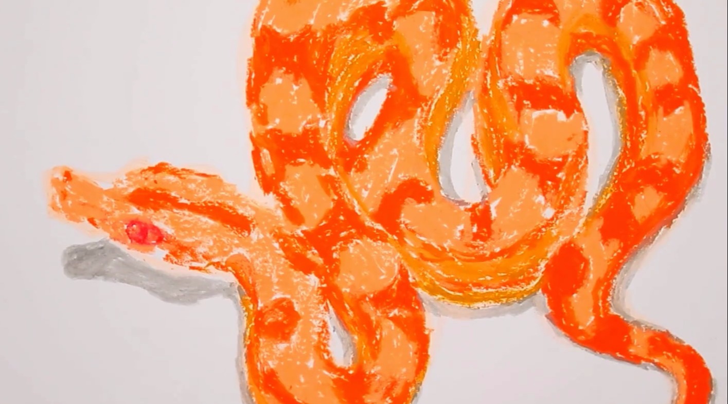 集齐兄弟本领,打败狡猾蛇精,油画棒绘出浴火重生的葫芦小金刚