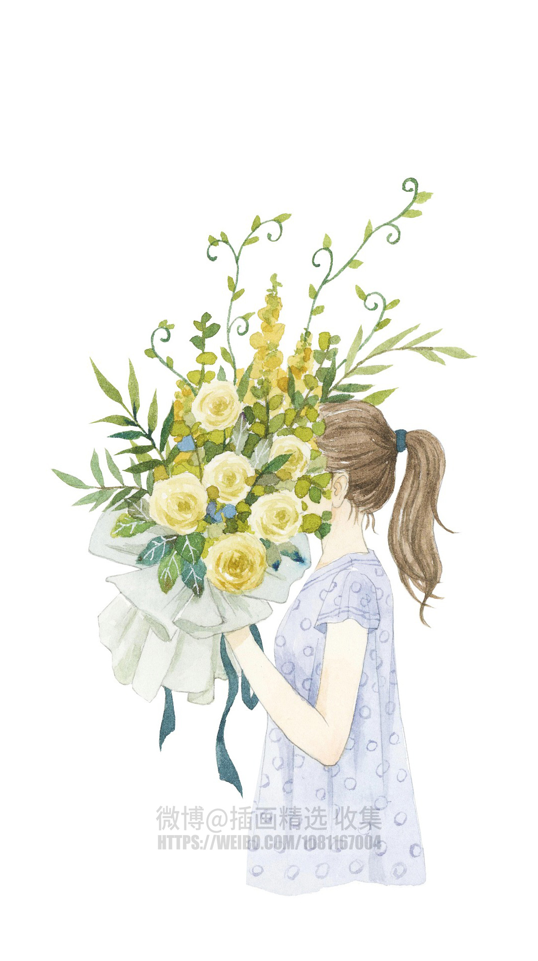 手捧花彼肩果女孩主题插画作品来自画师uuu胖丁