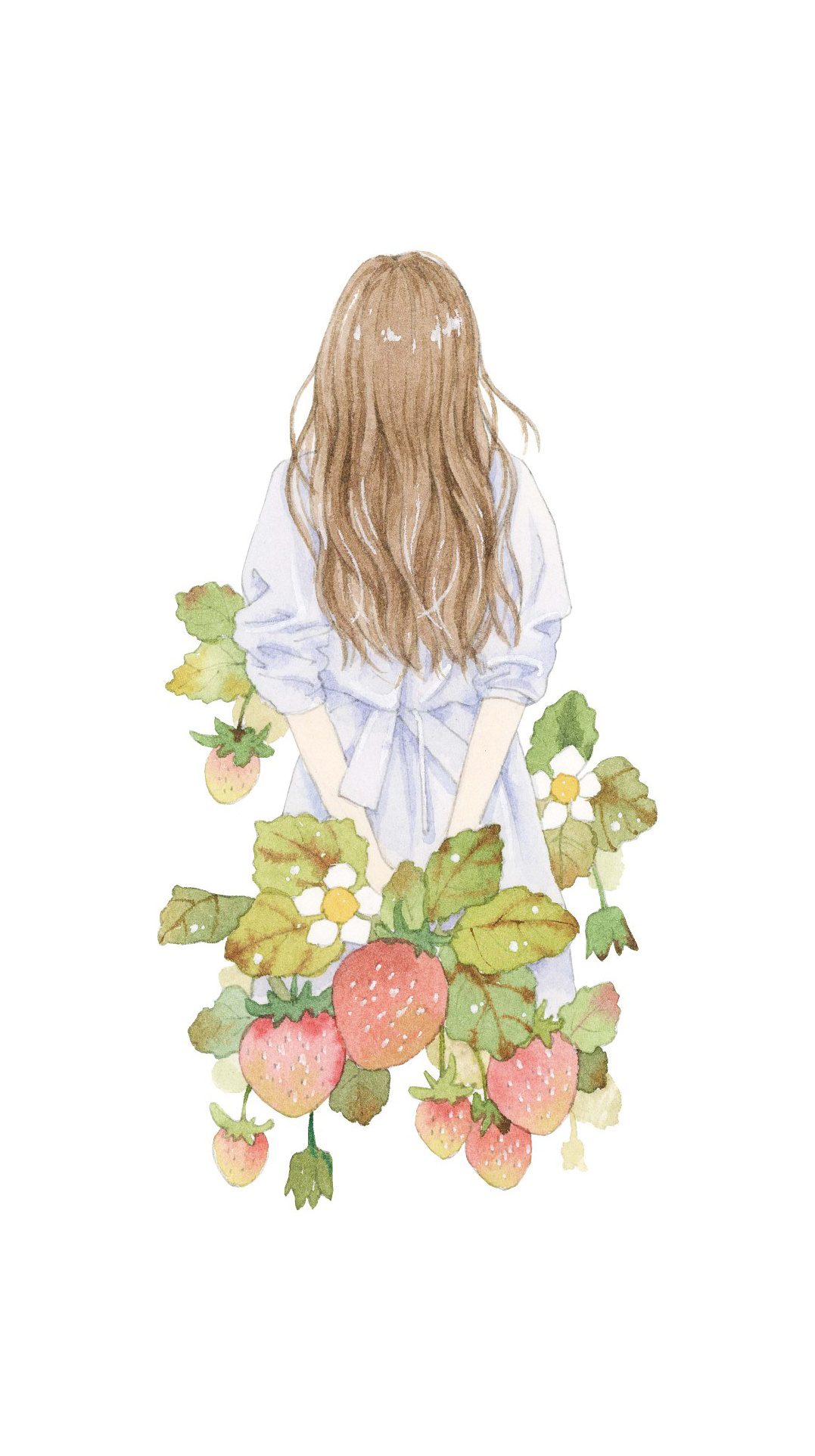 手捧花彼肩果女孩主题插画作品来自画师uuu胖丁