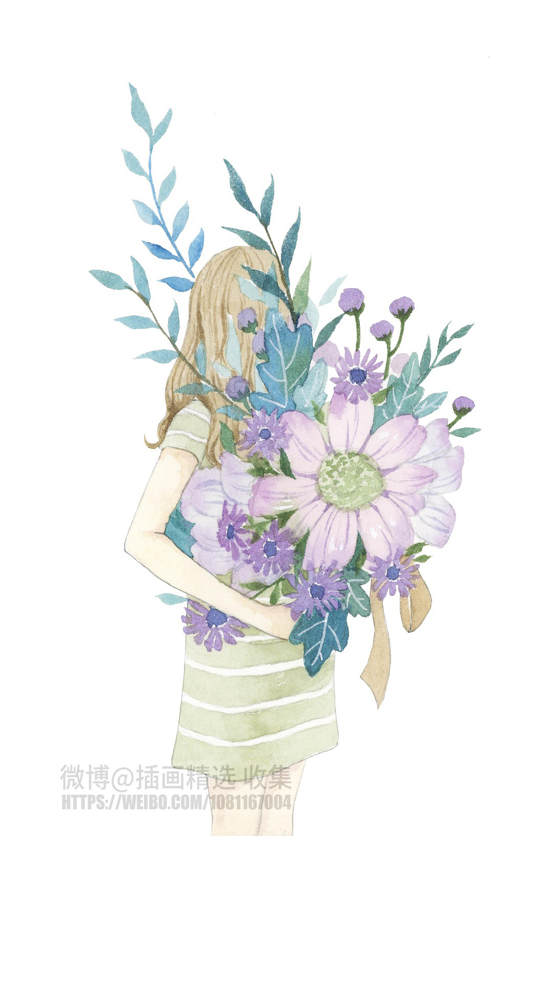手捧花彼肩果女孩主题插画作品来自画师uuu胖丁