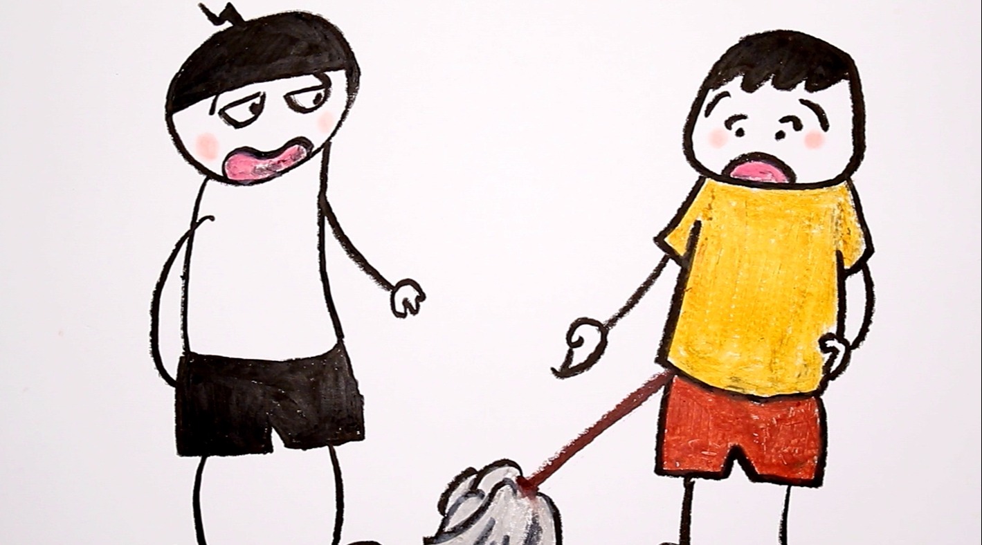 用油画棒来画儿童简笔画,油画棒画米小圈的故事,高鳍红剑作品