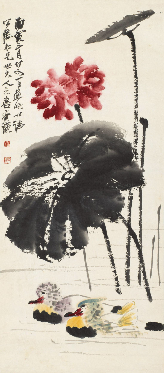 齐白石墨叶红花