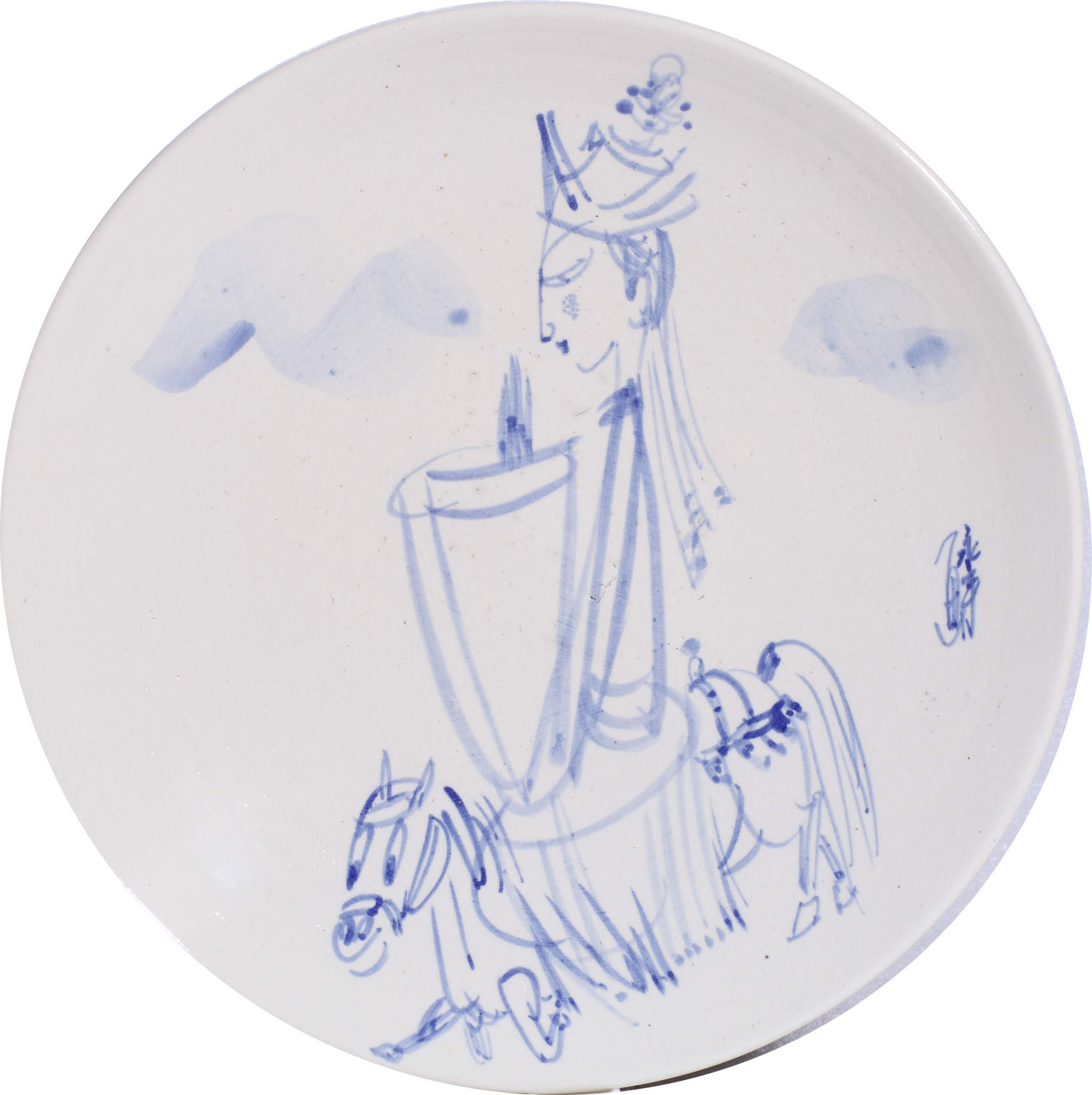 罗永平老师创作的青花画碟西游记系列 ,将西游记里的人物用皮影画的