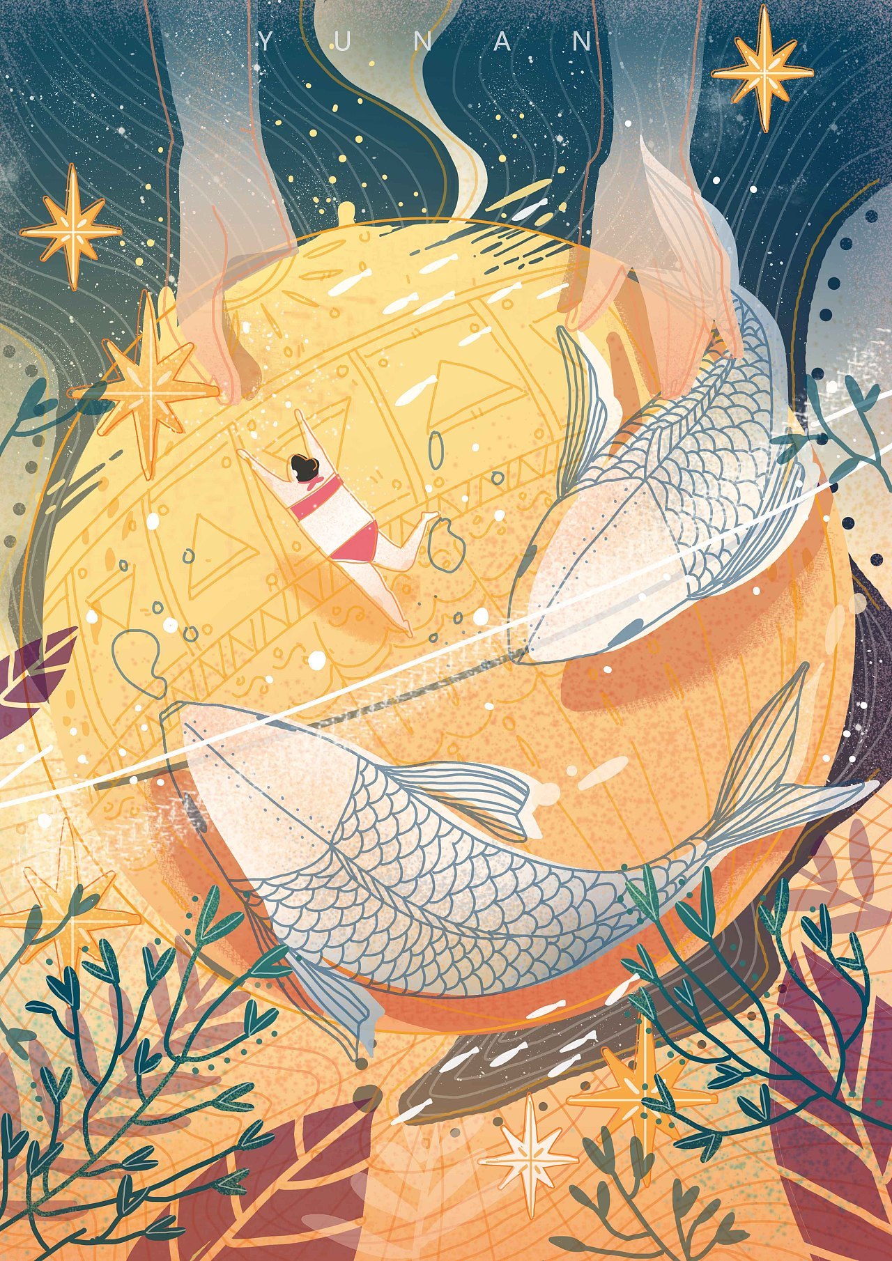 线条柔美色彩大胆欧美风格插画色彩搭配以及构图都是非常的赞来