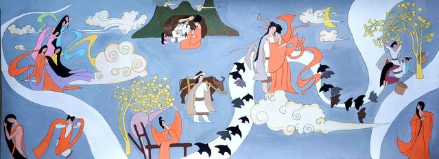 传说织女下凡,和牛郎相爱了,还剩了两个娃,这件事情让王母娘娘很生气